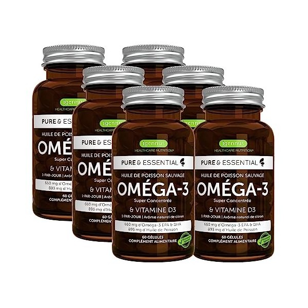 Oméga-3 Super Concentré & Vitamine D3, 660 mg EPA & DHA par gélule, Huile de Poisson Sauvage EPAX Ultra Pure, 1-par-jour, 360