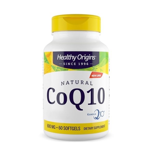 Healthy Origins, Natural CoQ10 avec Kaneka Q10, 600mg, Haute Dosé, 60 Capsules molles, Testé en Laboratoire, Sans Gluten, San