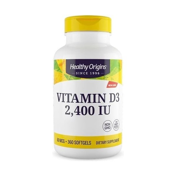 Healthy Origins, Vitamin D3 60mcg 2400 IU , Dépôt, 1 Capsule tous les 3 Jours, 360 Capsules molles, Haute Dosé, Testé en Lab