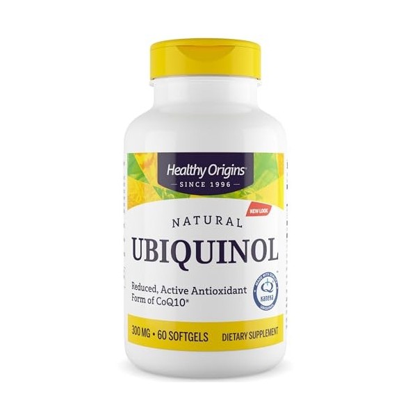 Healthy Origins, Natural Ubiquinol avec Kaneka QH, 300mg, Haute Dosé, 60 Capsules molles, Testé en Laboratoire, Sans Gluten, 