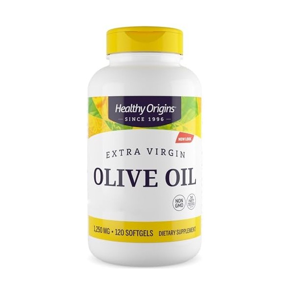 Healthy Origins, Extra Virgin Olive Oil, 1250mg, Haute Dosé, 120 Capsules molles, Testé en Laboratoire, Sans Gluten, Sans Soj