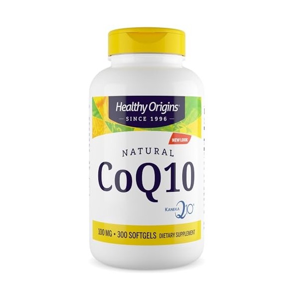 Healthy Origins, Natural CoQ10, Ubiquinone, avec Kaneka Q10, 100mg, Haute Dosé, 300 Capsules molles, Testé en Laboratoire, Sa