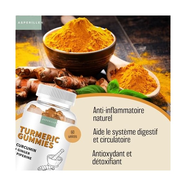 Gommes au Curcuma avec Gingembre et Poivre Noir - Hautement Dosée avec 80% de Curcumine et 95% Pipérine - Anti Inflammatoire 