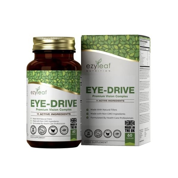 Ezyleaf Supplément pour Yeux | Safran Luteine Zeaxanthine avec Myrtille EyeBright Beta-carotene Naturel Baie de Goji | 60 Vit