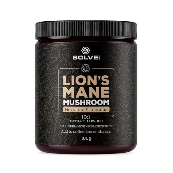 Solve Labs® ● Poudre De Crinière De Lion Premium ● 100% De Corps Fructifères ● 45% De Bêta-D-Glucanes ● Extrait 10:1 ● Zéro C