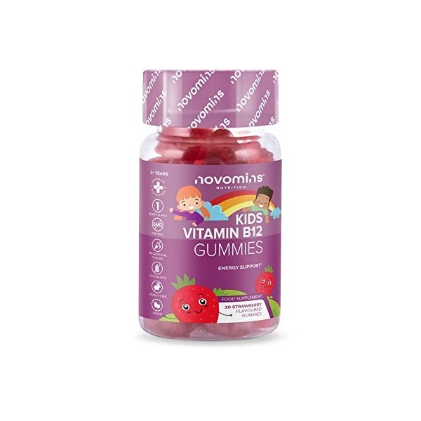 Kids Vitamin B12 Gummies - Supplément de soutien énergétique et métabolique - 30 suppléments de complexe B à croquer pour enf