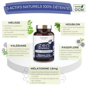 ZEN SOMMEIL Melatonine 1,9mg / Complement alimentaire Puissant pour Dormir rapidement, Detente et Relaxation, anti Stress Anx