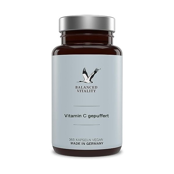 Balanced Vitality Vitamine C tamponnée - 365 gélules - 500 mg par dose quotidienne - Sans additifs - Testé en laboratoire - F