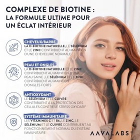 Biotine Cheveux 10000µg Complement Alimentaire Cheveux Biotin Vitamine B8 Zinc Selenium Huile de Coco MCT Vitamine C Acide Fo