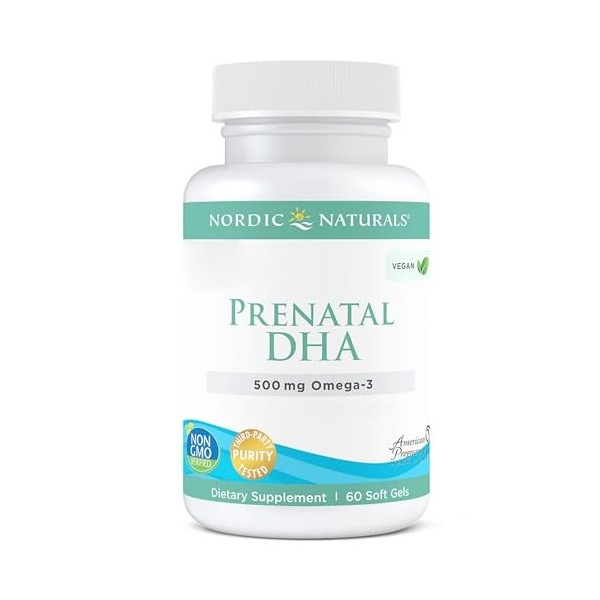 Nordic Naturals, Vegan Prenatal DHA, 500mg de DHA Végétalien à Partir dHuile dAlgues, 60 Capsules molles végétaliennes, Tes