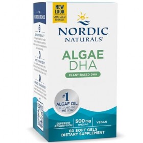 Nordic Naturals, Algae DHA, 500mg de DHA Végétalien à Partir dHuile dAlgues, 60 Capsules molles végétaliennes, Testé en Lab