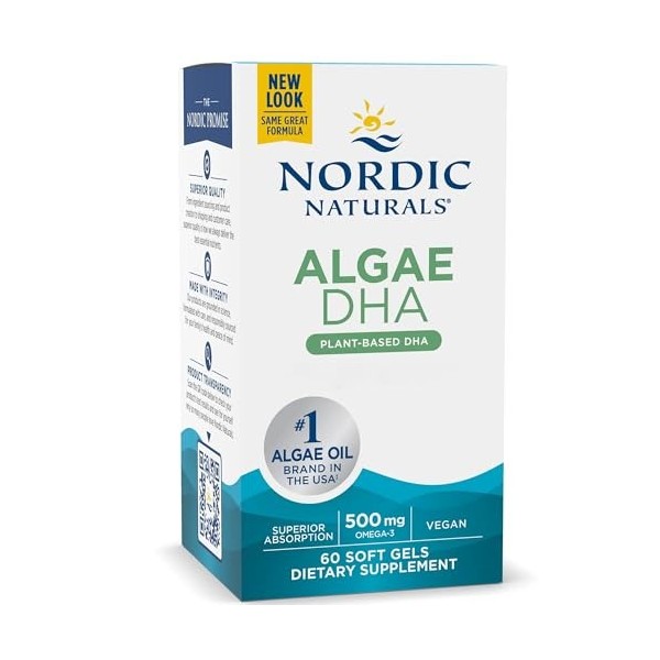 Nordic Naturals, Algae DHA, 500mg de DHA Végétalien à Partir dHuile dAlgues, 60 Capsules molles végétaliennes, Testé en Lab