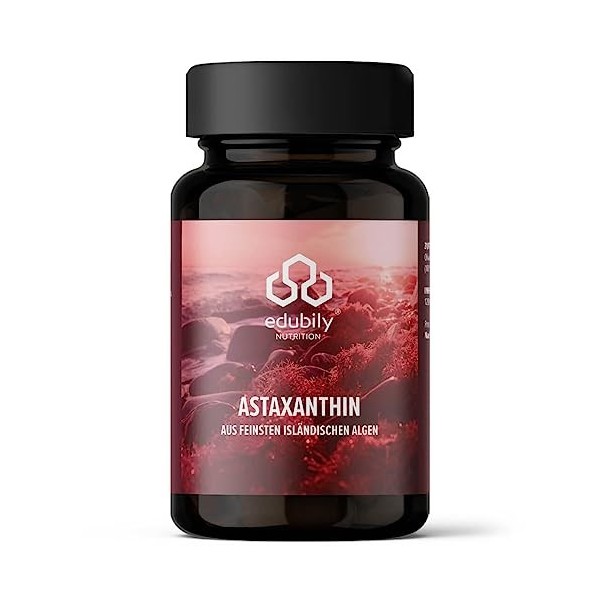 edubily nutrition® Astaxanthine - 8 mg par capsule - Matière première de qualité supérieure à base dalgues islandaises Haem