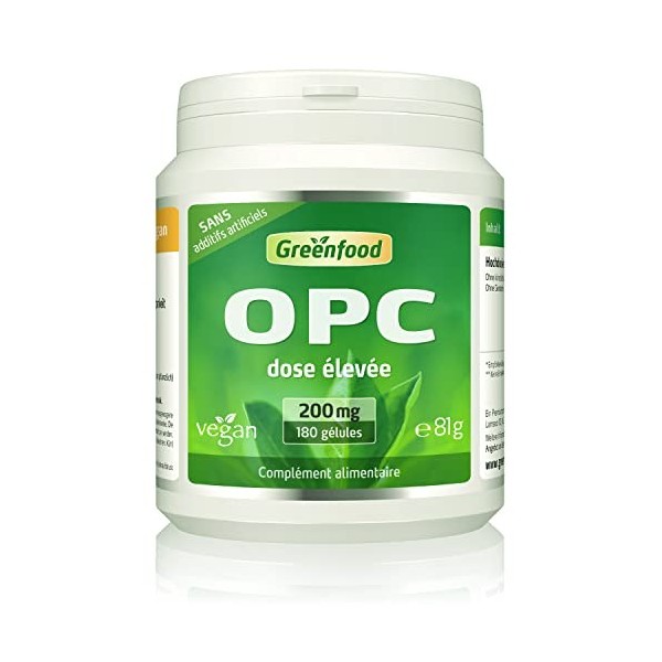 Greenfood OPC, 200 mg, dose élevée, 180 gélules -Sans additifs artificiels. Vegan.