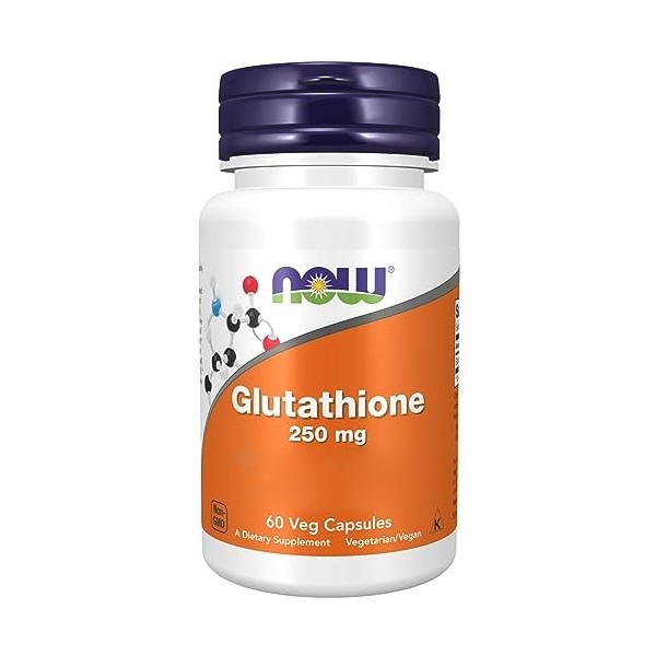 Now Foods, L-Glutathione, 250mg, L-Glutathion Réduit, 60 Capsules végétaliennes, Acide Aminé, Testé en Laboratoire, Végétarie