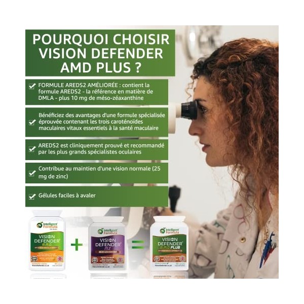 Vision Defender AMD Plus - Supplément Vision avec Lutéine, Méso Zéaxanthine, Zinc, Vitamine C & E, Minéraux, Antioxydant, Car