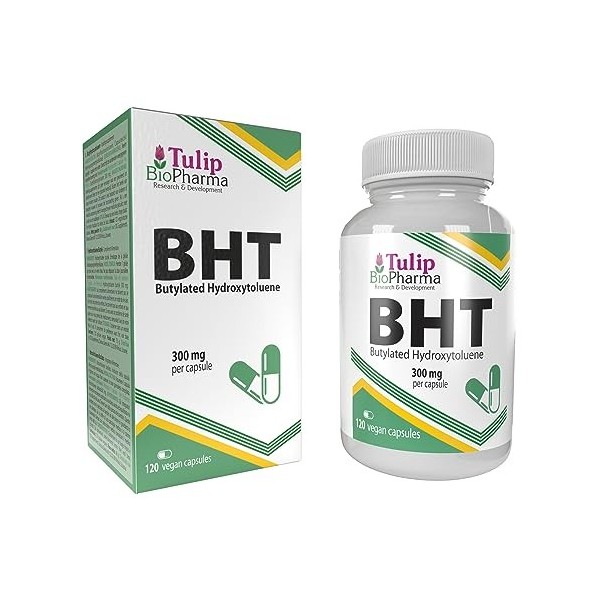 BHT hydroxytoluène butylé 300 mg 120 gélules, anti-âge et antioxydant, stimulateur du système immunitaire, testé en laborat