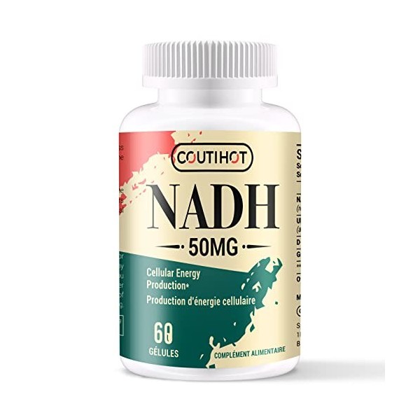 NADH 50mg Plus 200mg CoQ10, boost dénergie et antioxydant, Fortement dosé | Haute absorption, 60 gélules