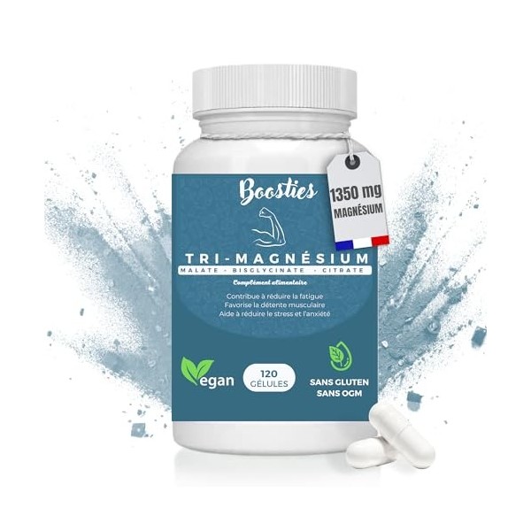 MAGNÉSIUM|120 gélules|Bisglycinate, Malate, Citrate de magnésium| Hautement absorbable|Enrichi de vitamine C et B6|315mg|Anti