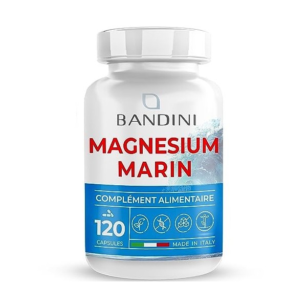 Bandini® Magnésium Marin et Vitamine B6 - Combat efficacement la Fatigue et le Stress - 120 Gélules dorigine végétale - 4 Mo