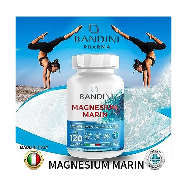 Bandini® Magnésium Marin et Vitamine B6 - Combat efficacement la Fatigue et le Stress - 120 Gélules dorigine végétale - 4 Mo