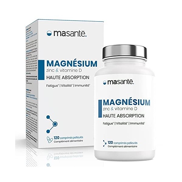 Ma Santé Magnésium, Zinc et Vitamine D | Complément Alimentaire Vegan Haute Absorption | Triple Action: Réduire la Fatigue - 