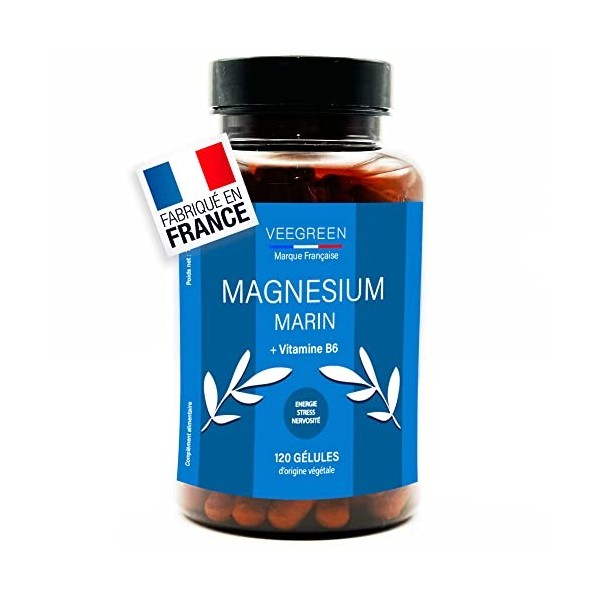 Magnésium Marin et Vitamine B6 | Anti Stress et Fatigue Naturel | 120 Gélules dOrigine Végétale | 4 Mois de Cure pour retrou