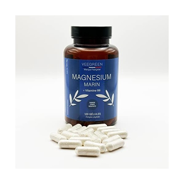 Magnésium Marin et Vitamine B6 | Anti Stress et Fatigue Naturel | 120 Gélules dOrigine Végétale | 4 Mois de Cure pour retrou