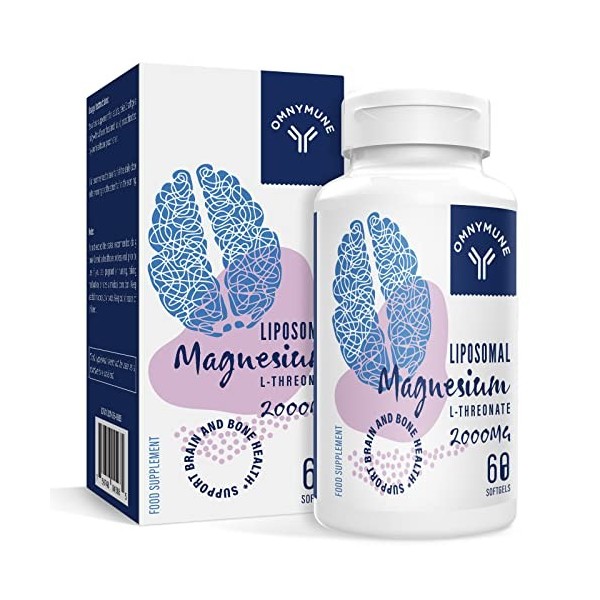 Liposomal - Thréonate de magnésium 2000mg - Supplément de magnésium avec vitamine D3 et K2 - Favorise la santé du cerveau et 