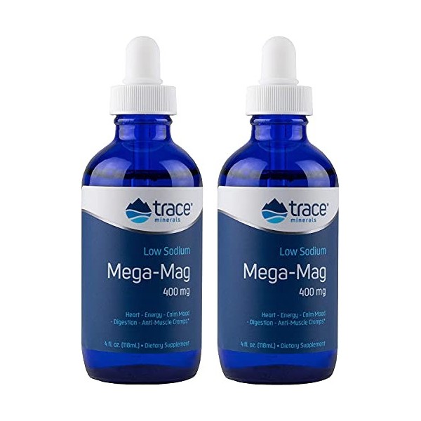 Trace Minerals, Mega-Mag, 400 mg, Paquet Double 2 x 118 ml, Magnésium, Testé en Laboratoire, Sans Soja, Sans Gluten, Sans OGM