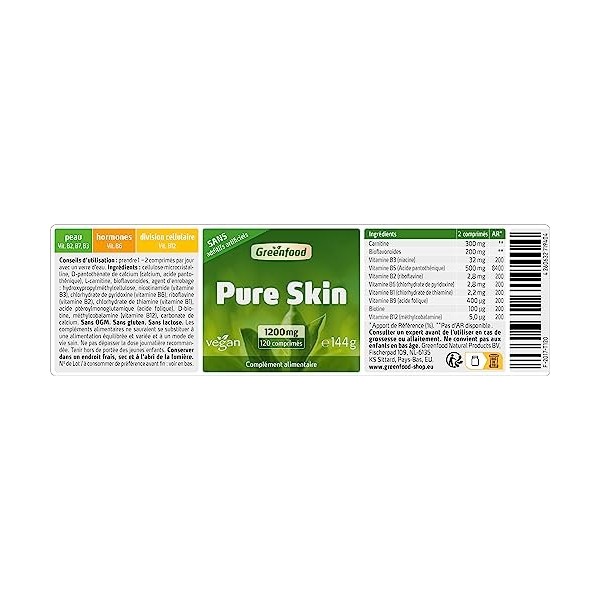 Greenfood Pure Skin, 1200 mg, dose élevée, 120 comprimés, végan. Sans additifs artificiels.