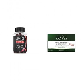 LUXÉOL - Gummies Pousse Cheveux - Stimulation Du Bulbe Capillaire - Arôme Naturel Goût Fraise - 60 Gummies & Pousse Croissanc