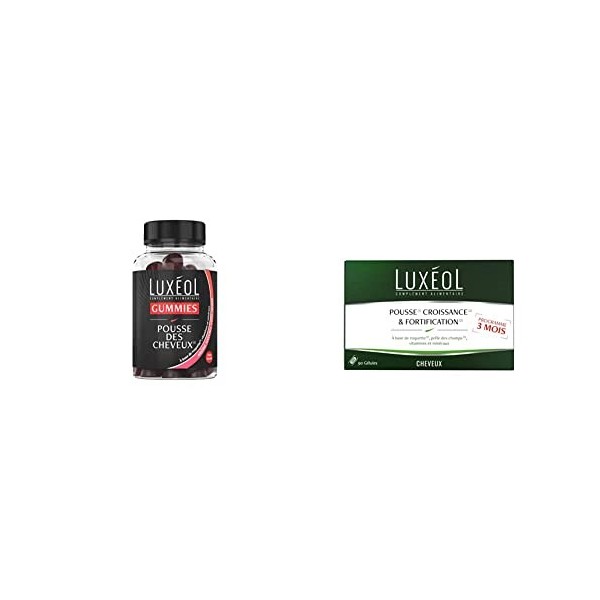 LUXÉOL - Gummies Pousse Cheveux - Stimulation Du Bulbe Capillaire - Arôme Naturel Goût Fraise - 60 Gummies & Pousse Croissanc