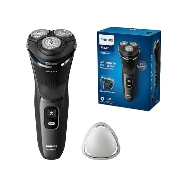 Philips Electric Shaver Series 3000 - rasoir électrique Wet & Dry pour hommes avec technologie SkinProtect, couleur Lune fonc