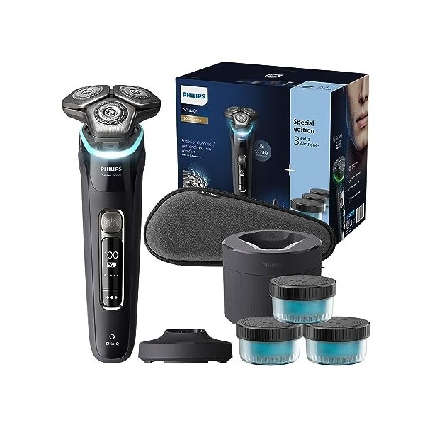 Philips S9000 - rasoir électrique Wet & Dry pour hommes couleur Noir avec lames Lift & Cut, technologie SkinIQ, tondeuse à ba