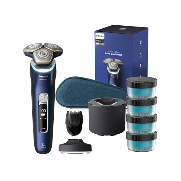 Philips Série 9000 - Rasoir électrique pour hommes, avec technologie SkinIQ, Wet & Dry, Lift & Cut, rétractable, Cleaning Pod