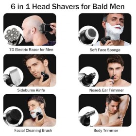 Rasoir Electriques Hommes 6 in 1 Tondeuse Cheveux Hommes 7D Rasoir Tete Chauve Homme Wet&Dry Rasoir Crane Tondeuse à Barbe, L