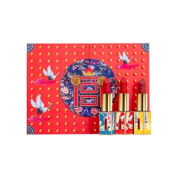 Lot de 7 rouges à lèvres mats, en velours mat, hydratant, style chinois, avec coffret cadeau sculpté de style chinois, étanch