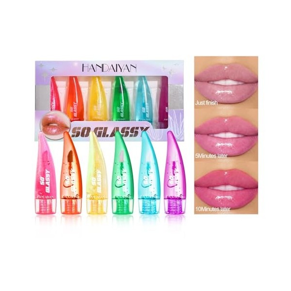 6 Pcs Lip Gloss Set, Lip Glow Oil, Huile de soin des lèvres Brillant à lèvres repulpant, hydratant pour les lèvres rouge à lè