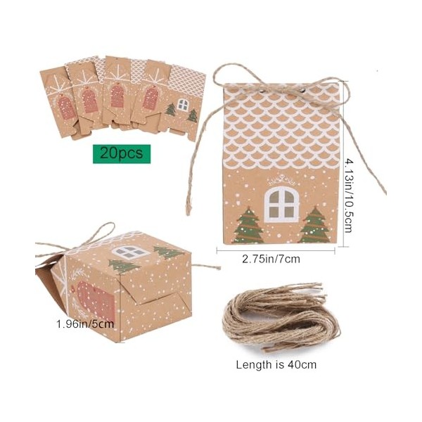 LIPJISL 20 Pièces Sacs Cadeaux De Noël En Papier Kraft Sac De Bonbons De Noël Petits Sacs Bricolage Sacs À Biscuits De Noël S