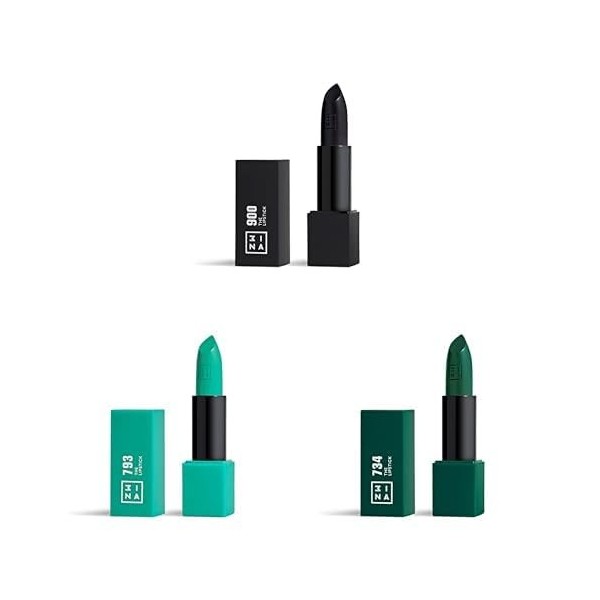 3INA MAKEUP - The Lipstick 900 + The Lipstick 793 + The Lipstick 734 - Noir - Turquoise - Vert - Rouge à Lèvres avec Vitamin 