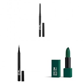 3ina MAKEUP - The Automatic Lip Pencil 900 + The 24h Pen Eyeliner 900 + The Lipstick 734 - Noir - Vert Mat - Crayon Lèvres Au