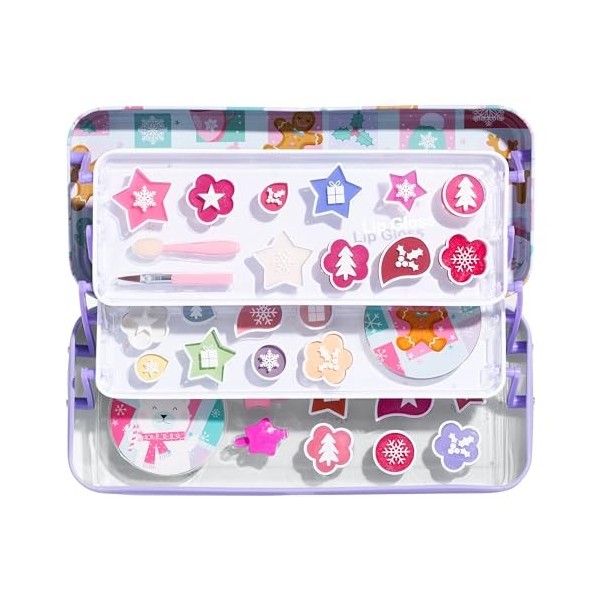 Lip Smacker 3-Tier Lip & Face Tin Gift Set, Set of Lip Glosses, Eyeshadows in Different Flavours and Shades for Kids, Hair Cl