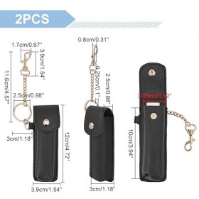 WADORN 2 pièces Porte-Clés en Cuir PU Chapstick, Porte-Baume à Lèvres en Cuir Noir, avec Porte-Clés, Pochette à Manches pour 