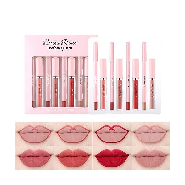 BeauFairy Ensemble de Maquillage Rouge à Lèvres 6 Pièces, 6 Couleurs, Hydratant, Ensemble de Rouge à Lèvres Liquide Imperméab