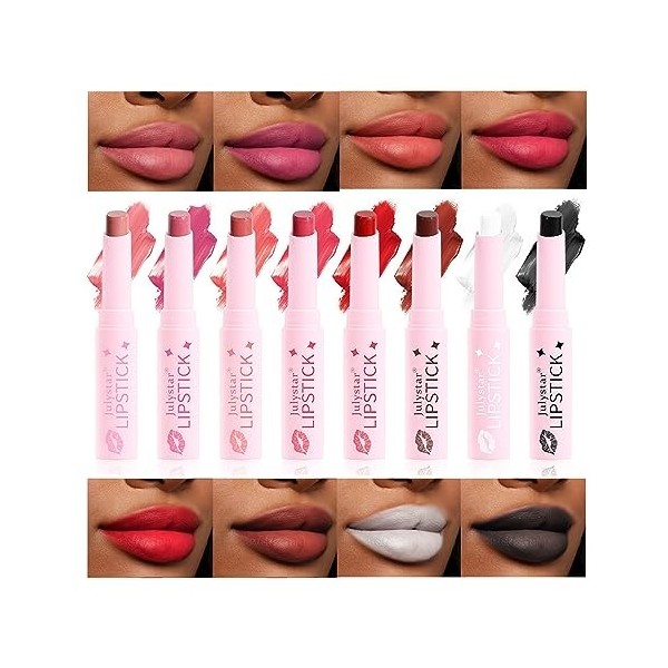 8 Matte Velvet Lipstick, pas de perte de couleur, pas de taches, naturel, longue durée, hydratant Halloween Black and White L