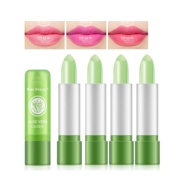 Dyceittdia 5PCS Baume à lèvres Aloe Vera, Rouge à Lèvres Changeant de Couleur Aloe Vera, Baume à Lèvres Hydratant Longue Duré