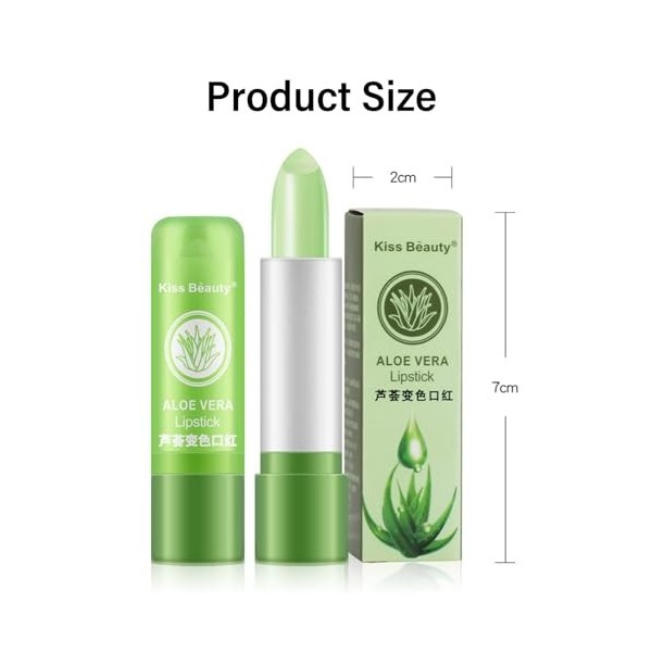 Dyceittdia 5PCS Baume à lèvres Aloe Vera, Rouge à Lèvres Changeant de Couleur Aloe Vera, Baume à Lèvres Hydratant Longue Duré