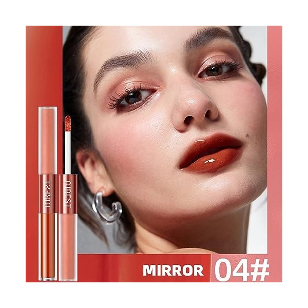 Lot de 6 de glaçage à lèvres Velvet Matte Mirror 2-en-1 à double extrémité, Set de gloss à lèvres Matte Waterproof Non-Stick 