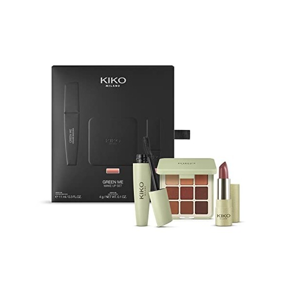KIKO Milano Green Me Make Up Set | Kit Maquillage : 1 Palette Yeux, 1 Mascara Effet Volume Et 1 Rouge À Lèvres Mat